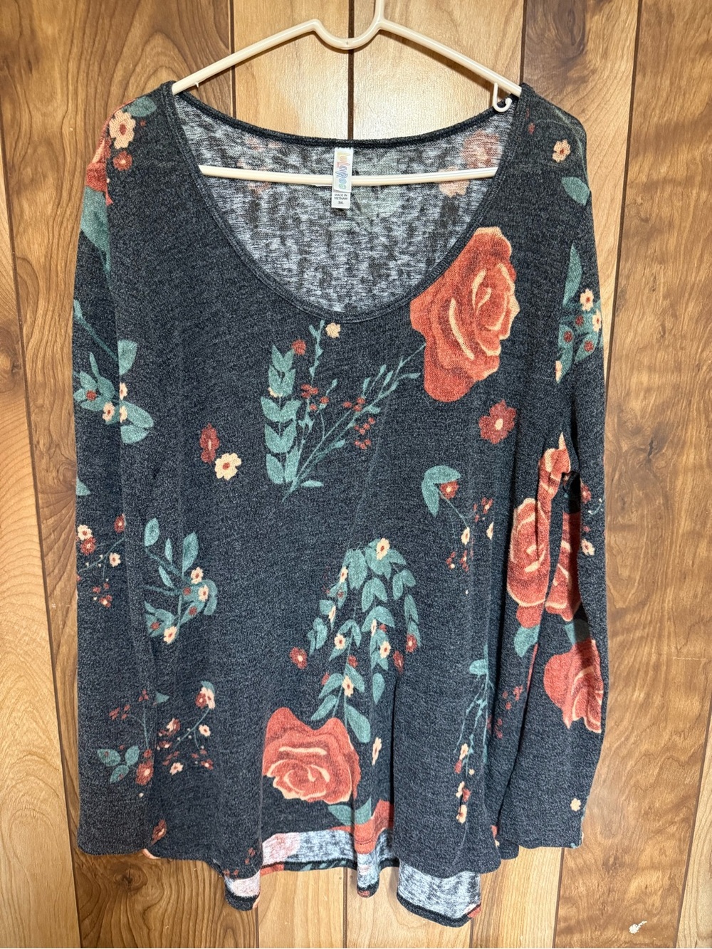 Lularoe Charcoal Floral Scoop Neck Long-Sleeve Top